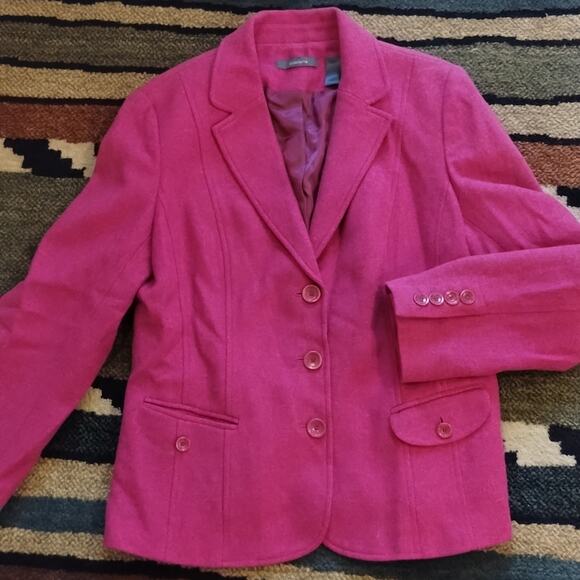 Liz Claiborne Jackets & Blazers - Vintage 1990s Liz Claiborne Raspberry Pink Tweed Soft Wool Fitted Blazer 10
